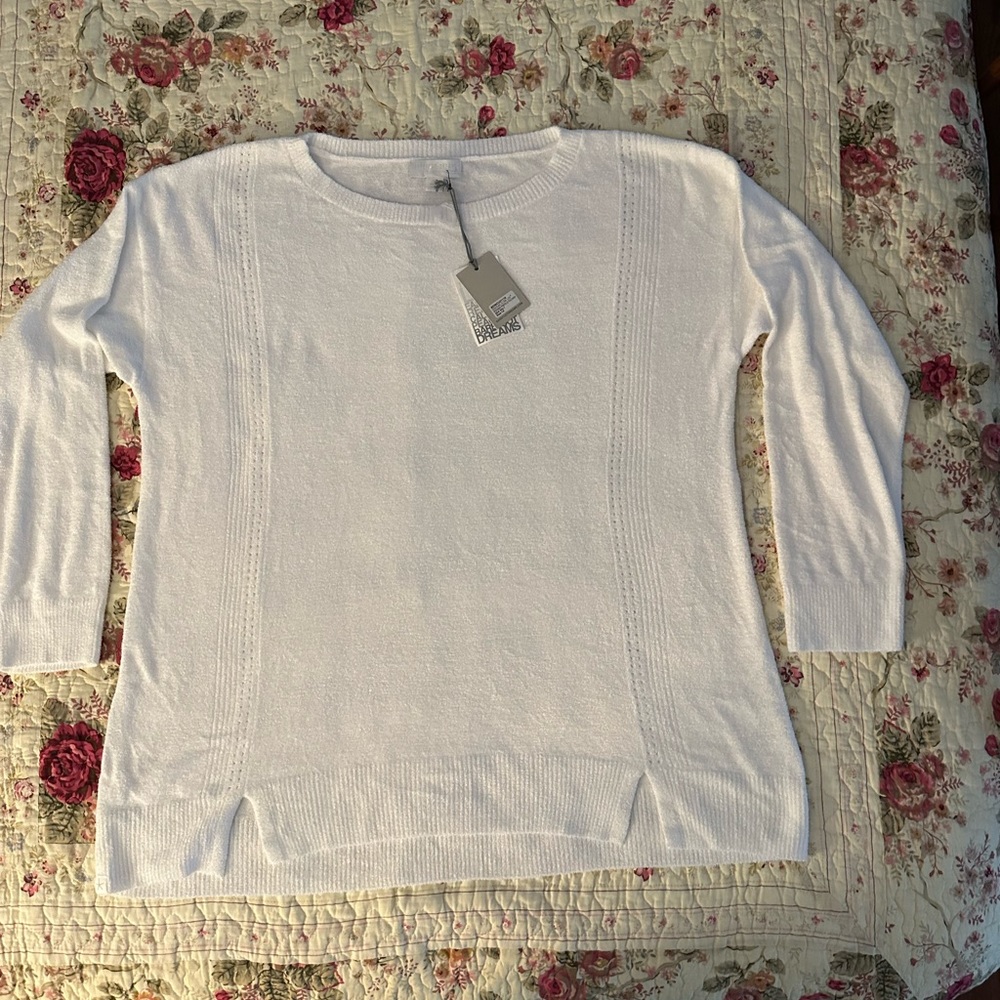 Barefoot Dreams Cozy Chic Ultra Lite Dockside Pointelle Pullover Sea Salt 1X NWT
